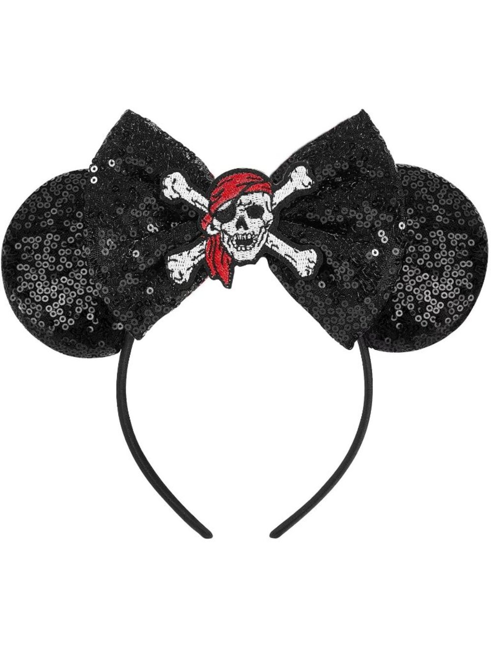 Women Pirates Black Sequin Bow Mickey Mouse Hair Headband for Cosplay
